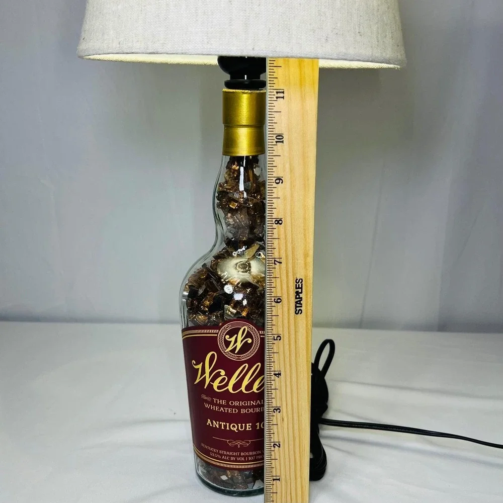 Weller Antique 107 Bourbon Bottle Lamp Upcycled Whiskey Decor with Linen Shade‎